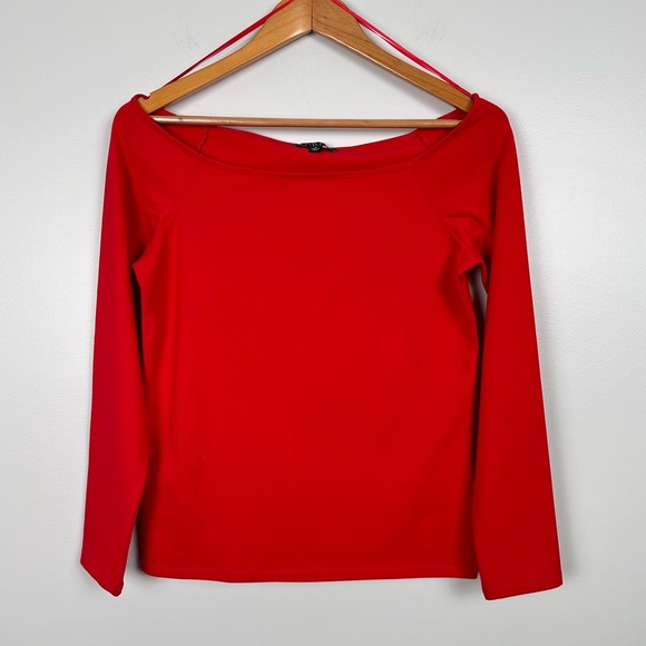 J. Crew Top Rated Off-the-shoulder long-sleeve shirt stretch cotton Red BY371 - Picture 4 of 8